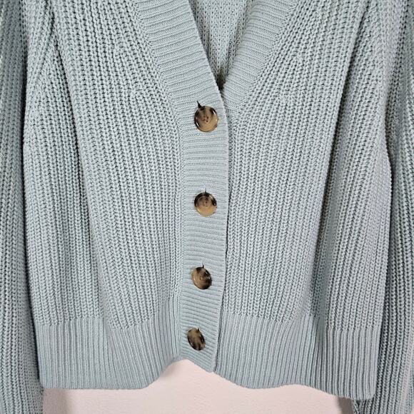 A New Day Cardigan Sweater Women's M Turquoise Ribbed V Neck Preppy Casual Gorp - Picture 3 of 6